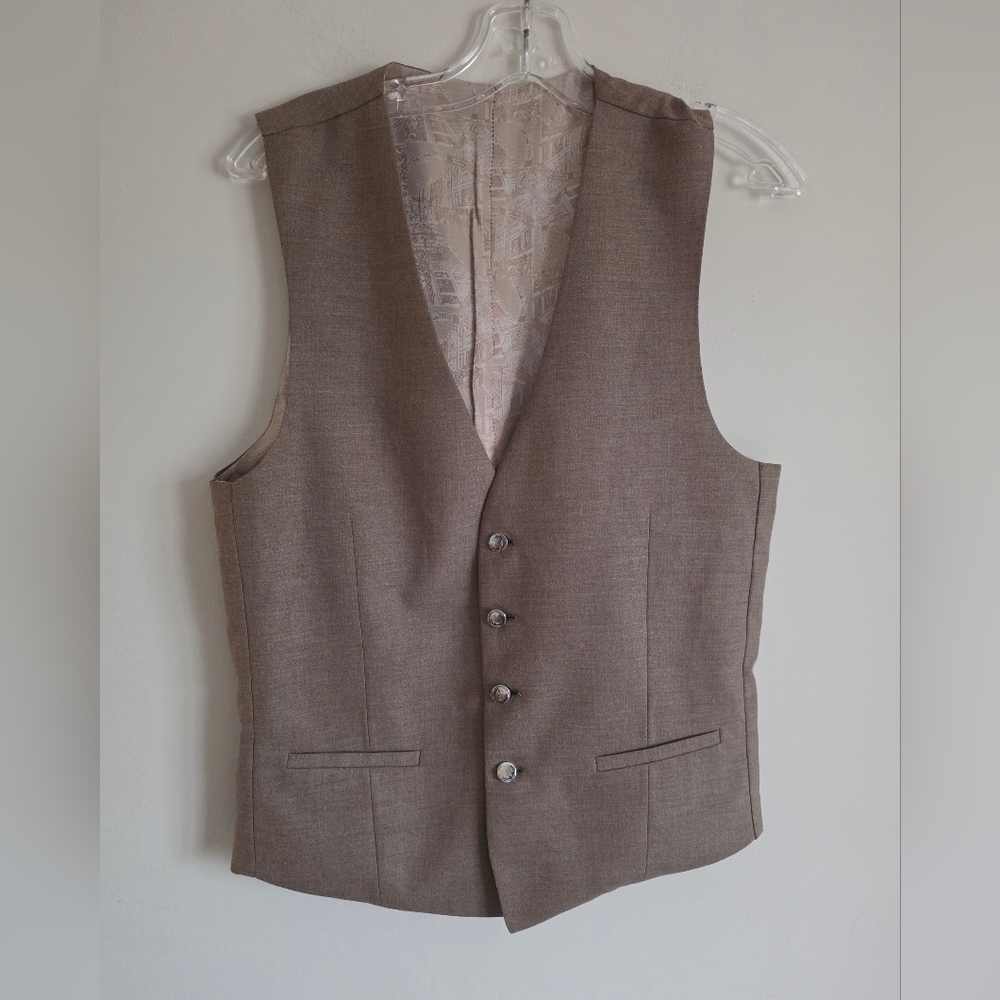 CAVALIERE | Classic Neutral Men's Waistcoat Vest Taupe Wool Sz 148 Long